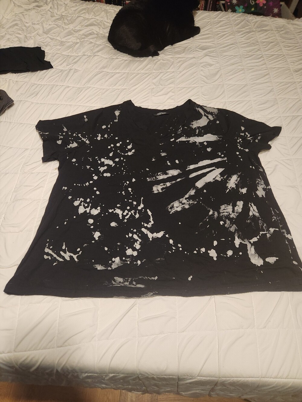 BloomChic Black Tee with White Splatter Detail